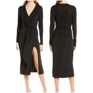 Good American Shimmer Wrap Dress Womens Size 2 Black Long Sleeve